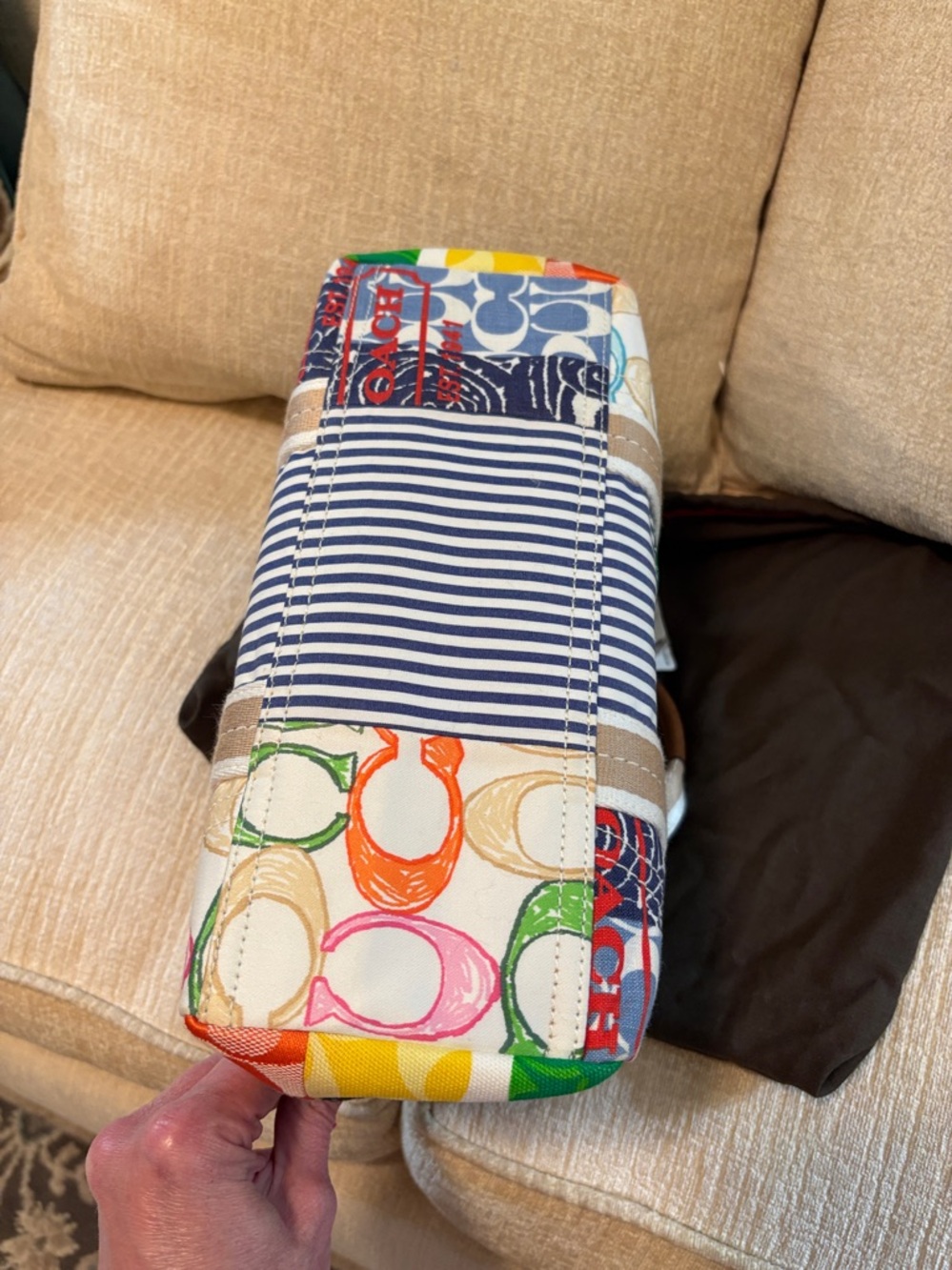 Vintage Coach Multicolor Patchwork Canvas Carryall Tote And Key/Card Holder. - Picture 9 of 16
